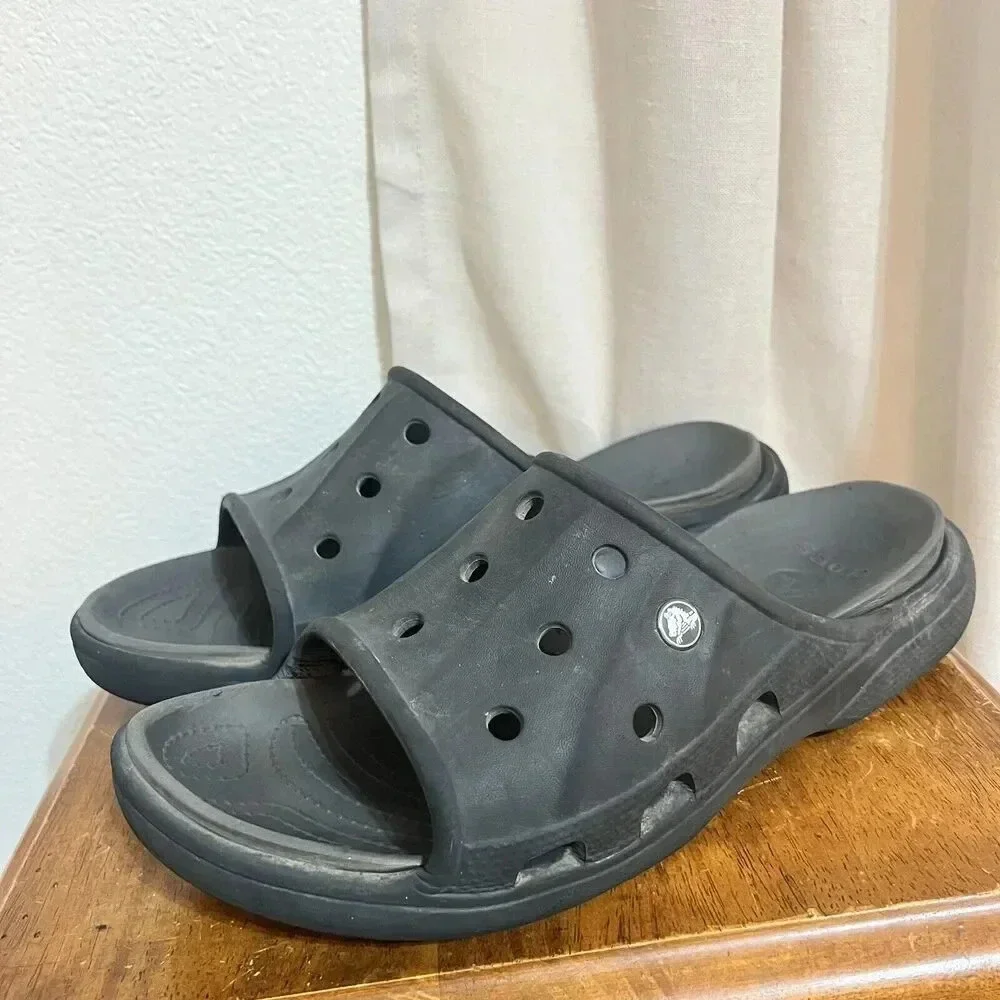 Crocs Classic Slides Baya II Comfort Black Mens 12 Womens 14‎ Non Slip Grunge